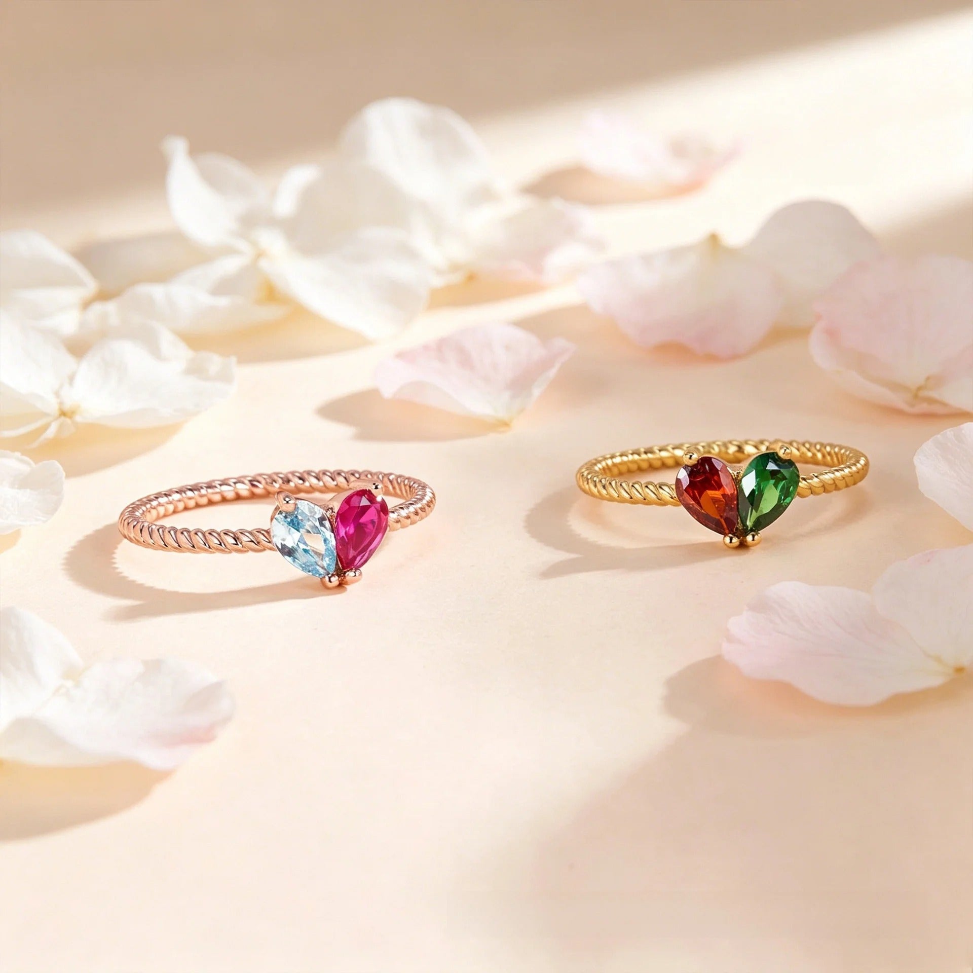 Anello regolabile personalizzato a forma di piccolo cuore con pietra portafortuna
