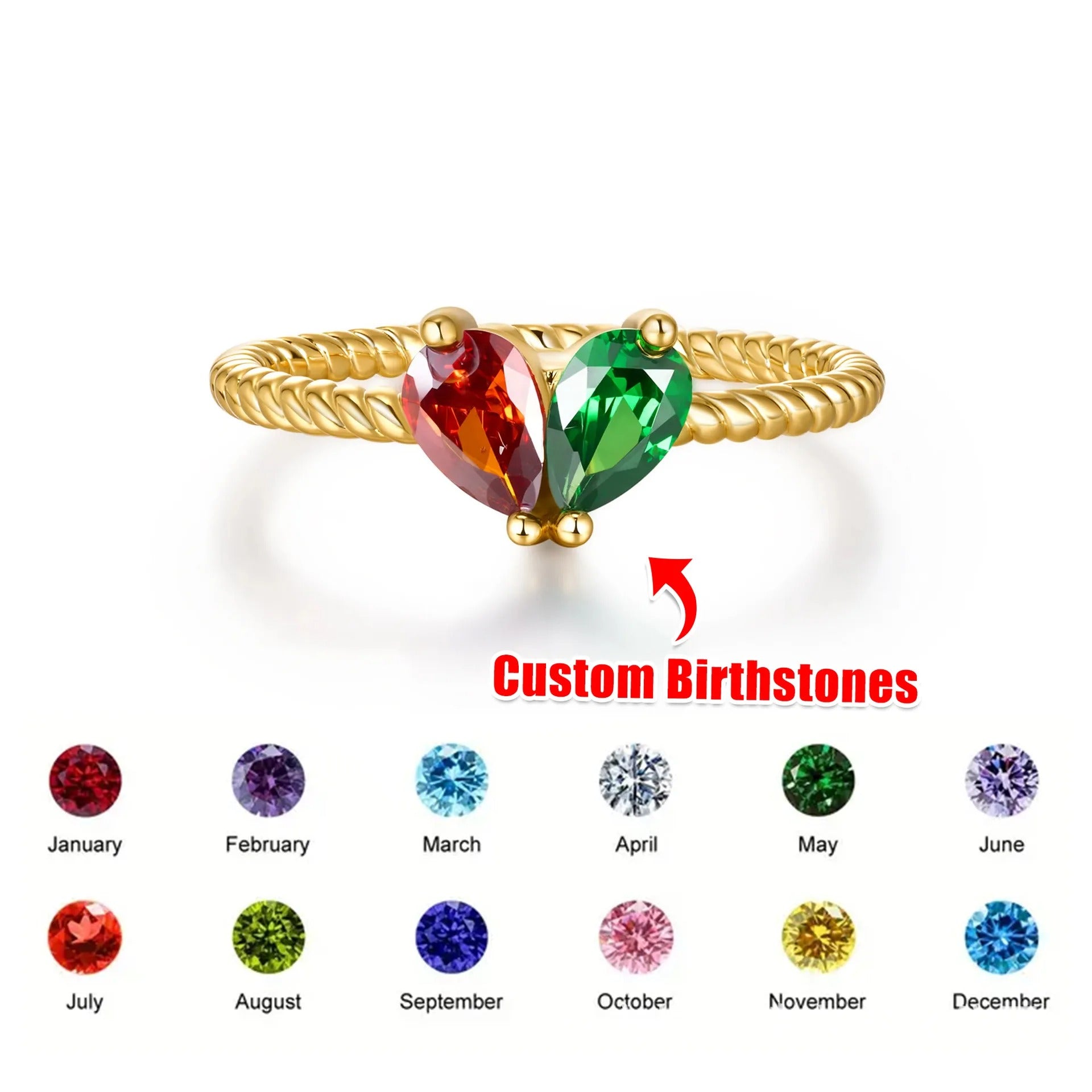 Anello regolabile personalizzato a forma di piccolo cuore con pietra portafortuna